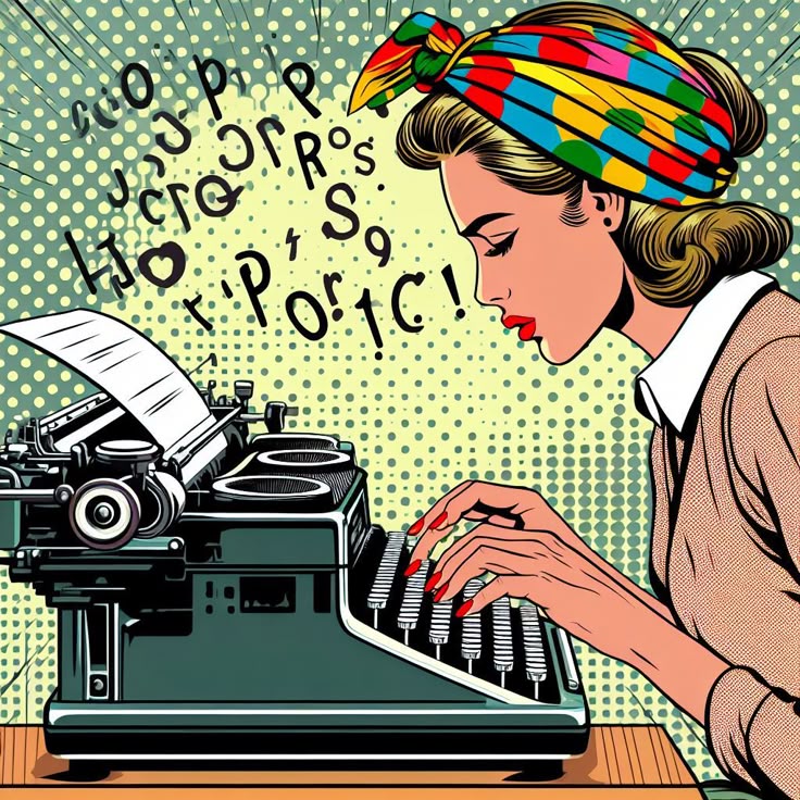 Žena kuca na staroj pisaćoj mašini, sedi za drvenim stolom u tihoj prostoriji.